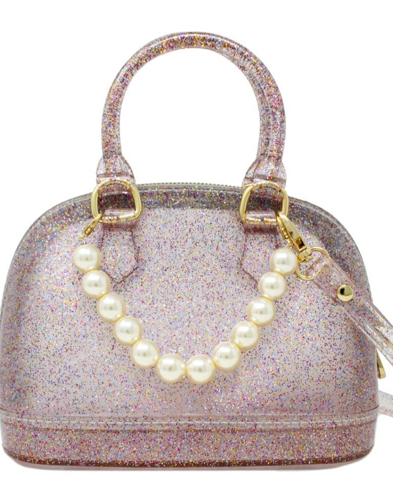 Zomi Gems Jelly Bowling Crossbody Handbag with Pearls - Rainbow Glitter