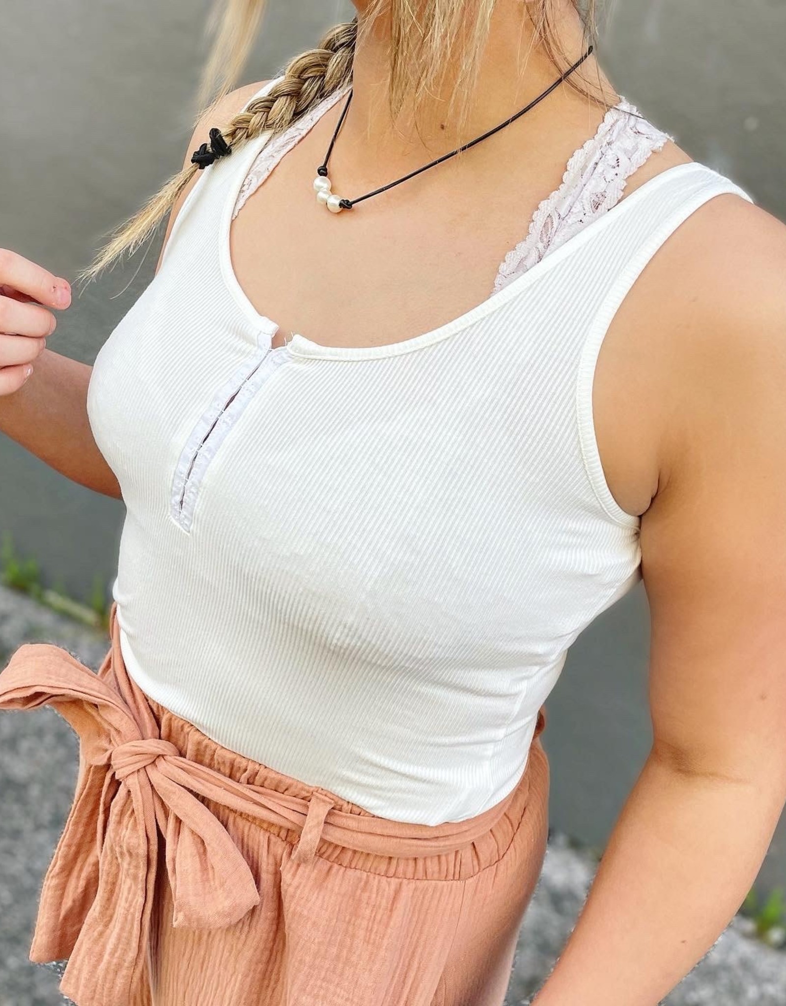 Listicle Sophia Button Tank in White