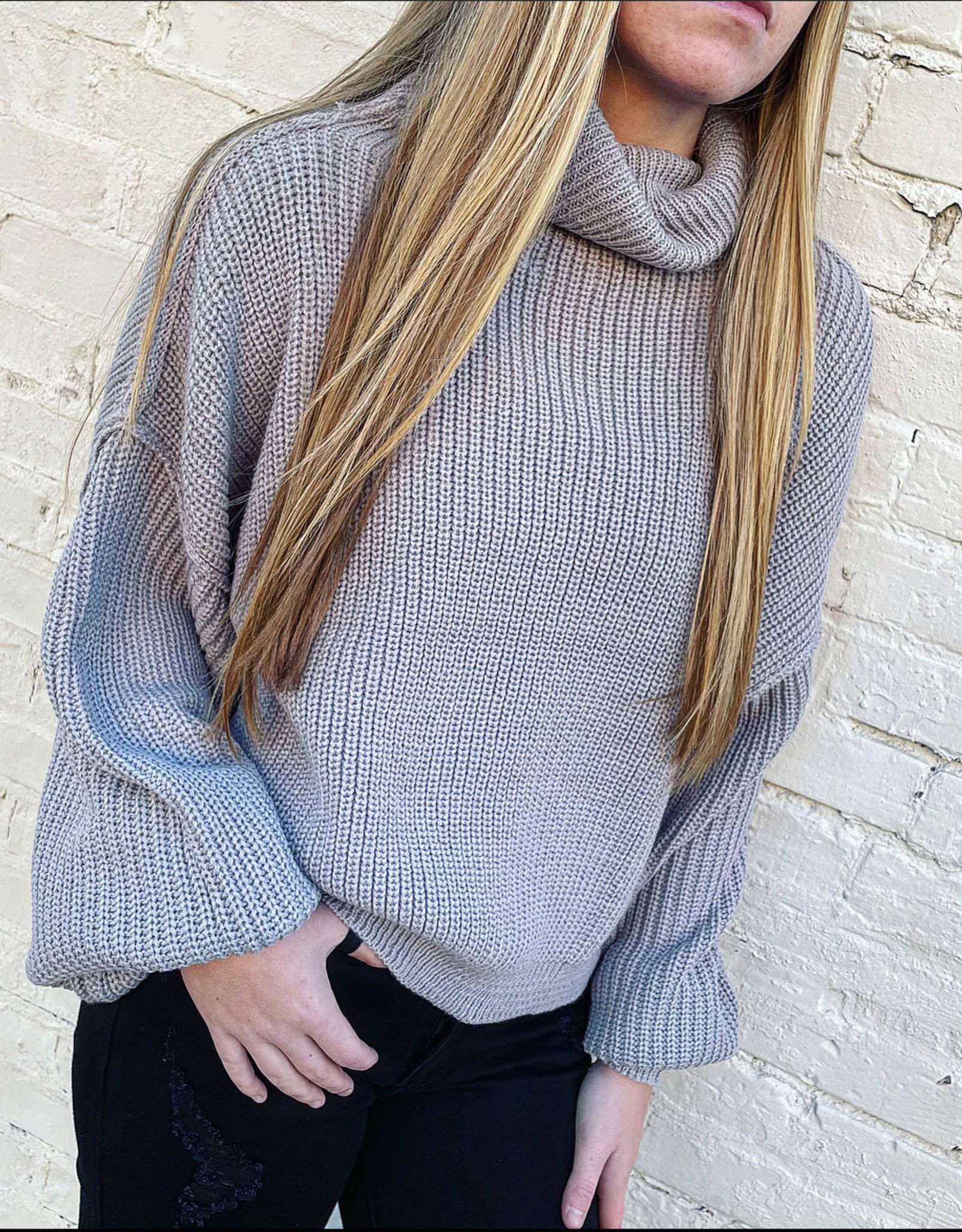 zenana Gia Turtleneck Sweater in Grey