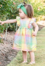 RuffleButts Cheerful Rainbow Plaid Ruffle Dress