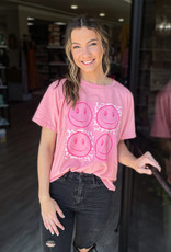 Smile Block Face Tee in Pink Leopard