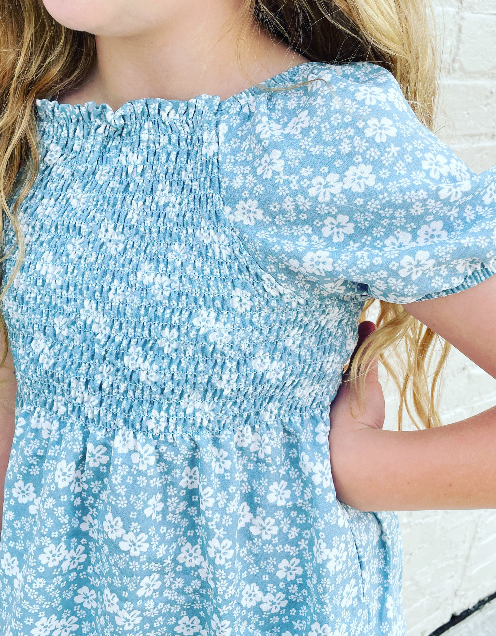 Macy Smocked Top in Blue Floral