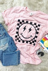 Smile Face Checkered Tee in Pink