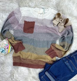 Hayden Taryn Knit Pocket Sweater in Mustard Stripe