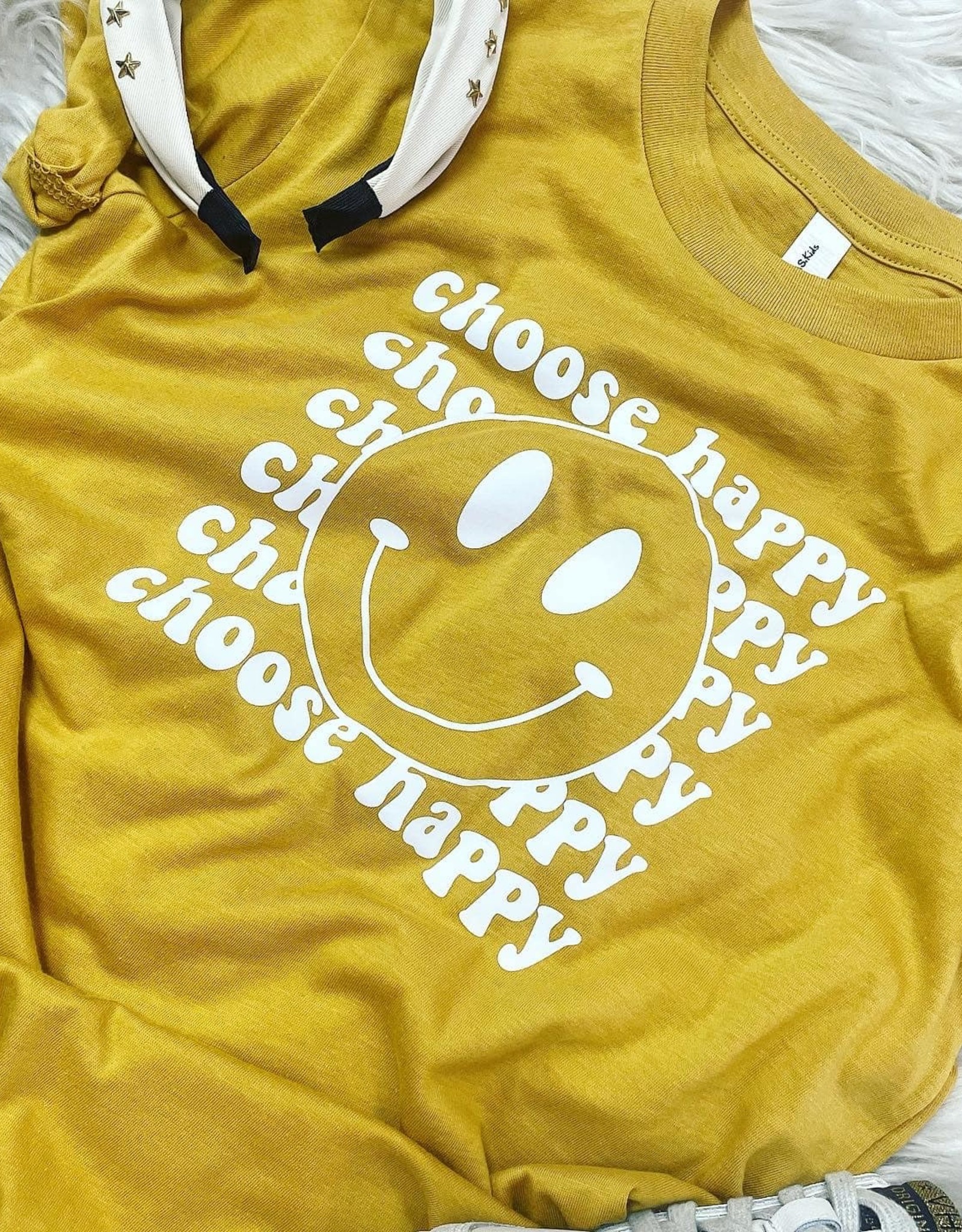 Choose Happy Smile Face Tee in Mustard