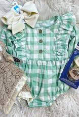 Be Girl Clothing Playset Bubble Romper in Mint Check