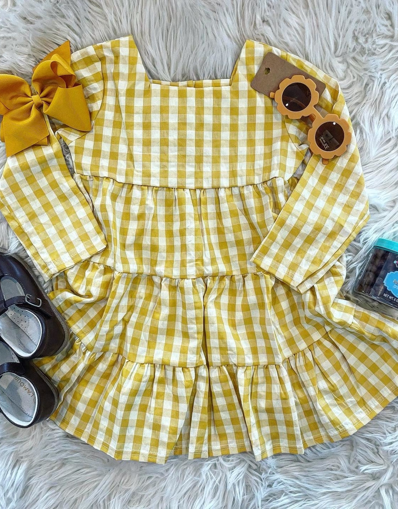 Honeydew Tenley Dress in Yellow Gingham