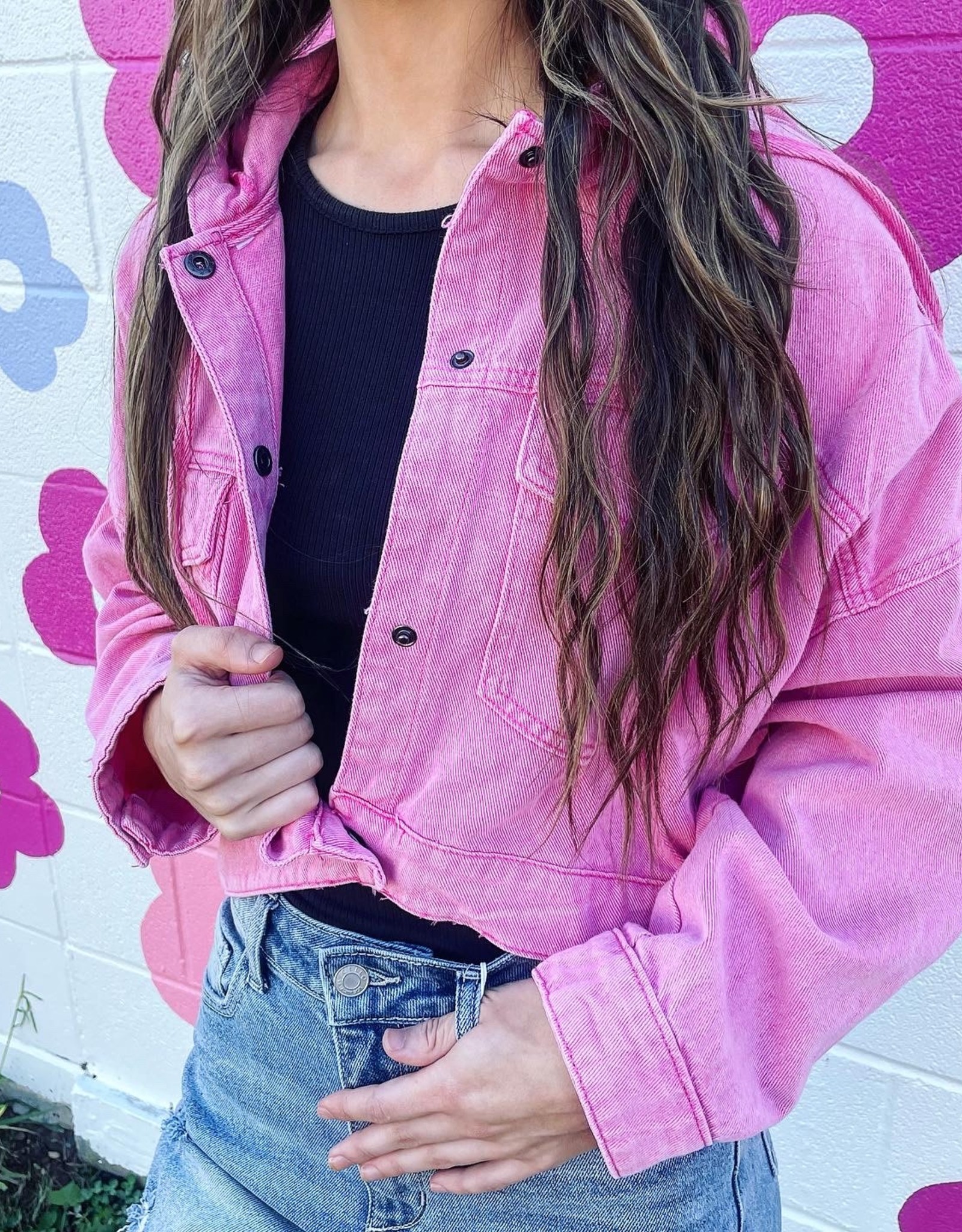 Very Confident Button Up Cropped Denim Jacket in Hot Pink | Cropped denim  jacket, Cropped denim, Giddy up glamour