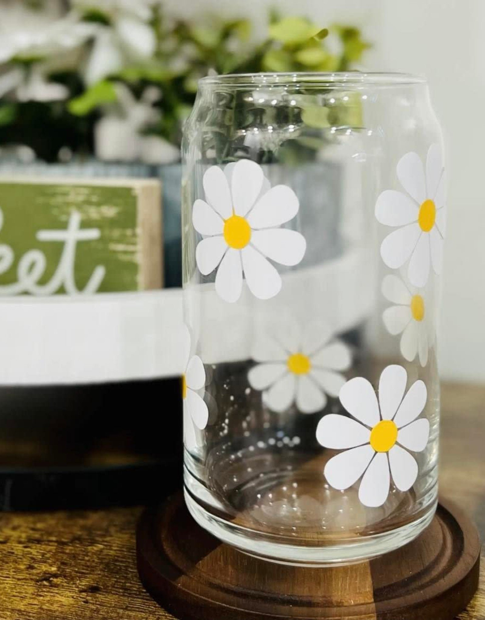 Daisy Cup Iced Coffee Cup Glass Retro Flower Glass Jar Daisy