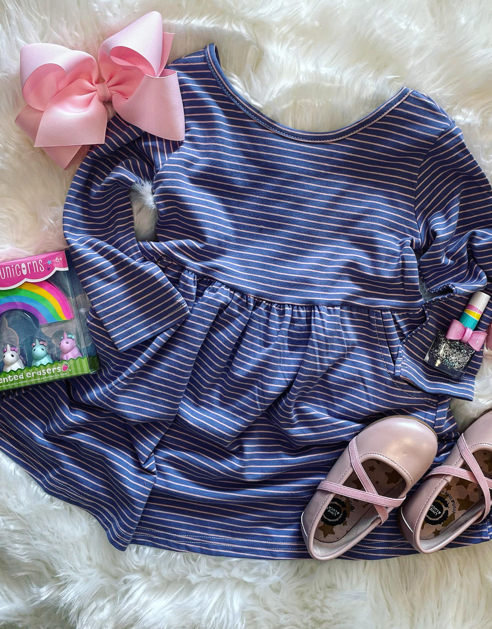 Honeydew Madison Dress in Lavender Stripe