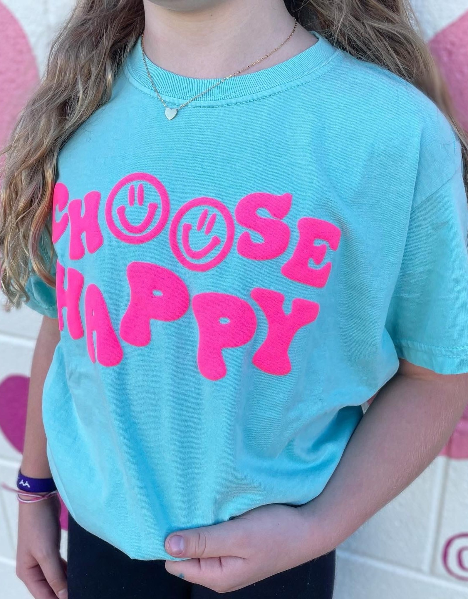 Choose Happy “Puff Paint” Tee in Blue
