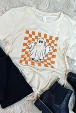 Checkered Spooky Halloween Ghost Tee in Cream