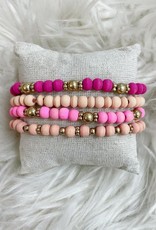 Wood Bead Stretch Bracelet Set in Pink