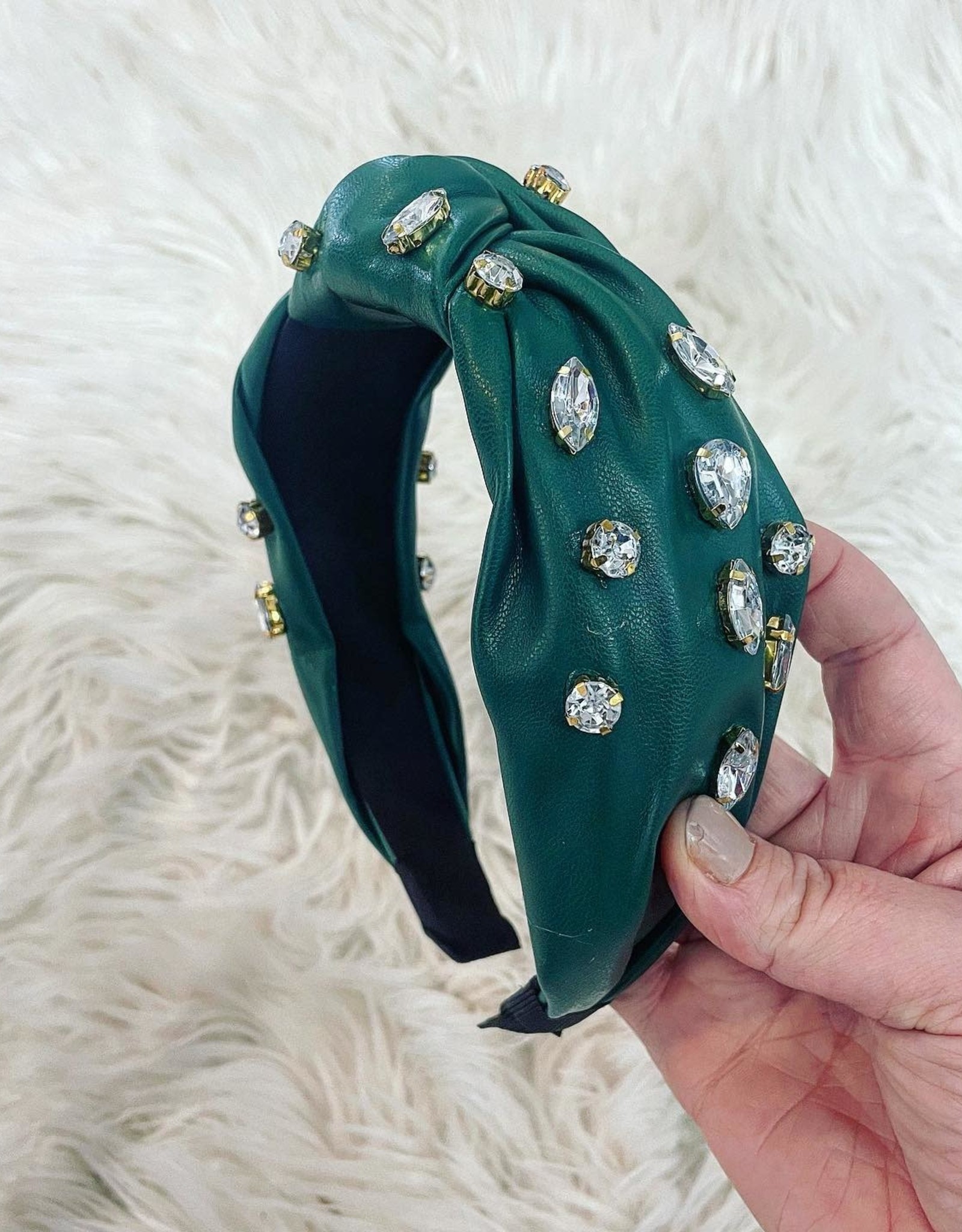 Leather Knot Headband in Green