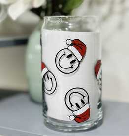 Christmas Santa Smile  Face Can Glass Cup