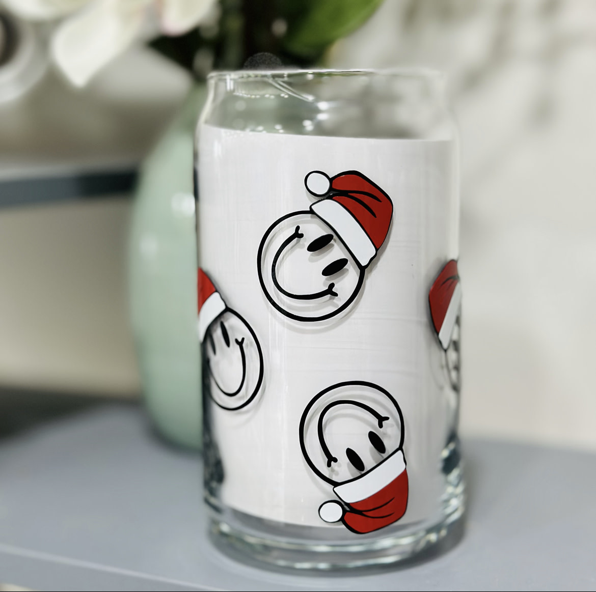 Christmas Santa Smile Face Can Glass Cup - Marlee Janes