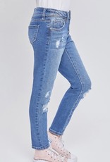 YMI Selena Four Button Distressed Straight Leg in Medium Wash