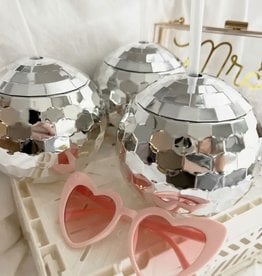 Disco Ball Cup with Clear Straw in Silver