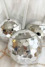 Disco Ball Cup with Clear Straw in Silver