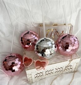 Disco Ball Cup with Clear Straw In Pink