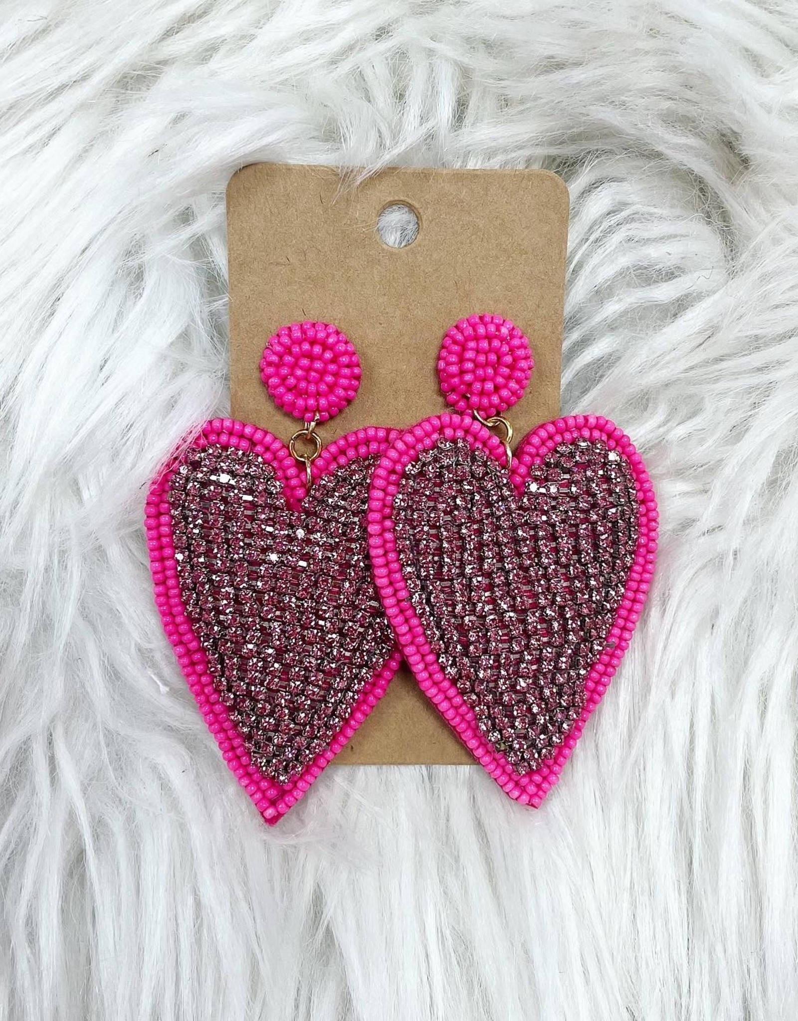 Rhinestone Heart Earring in Hot Pink