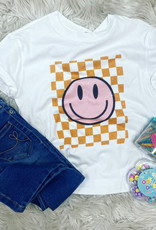 Checkered Pink Smile Face Tee in White