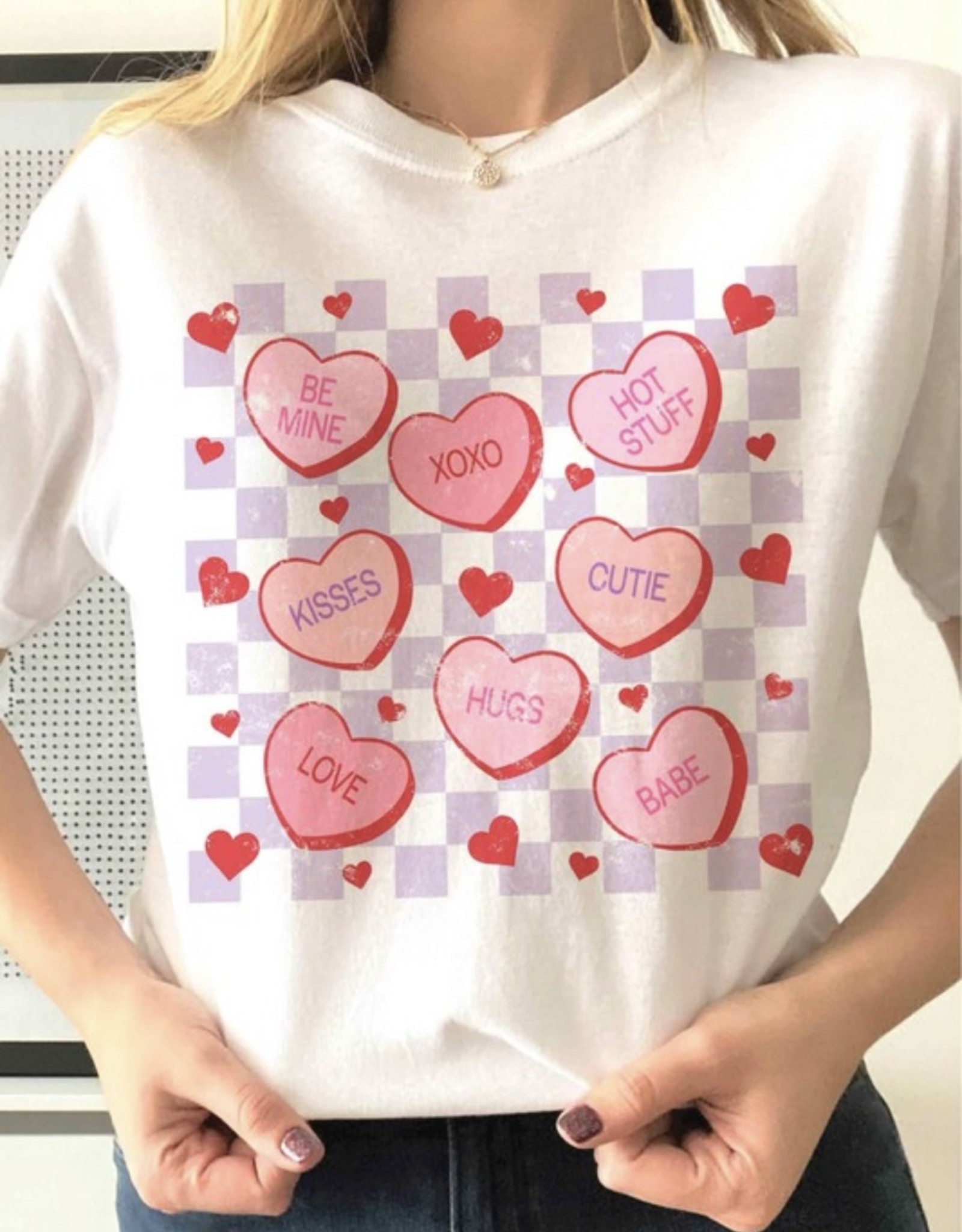 Valentine Checker Candy Heart Tee in White