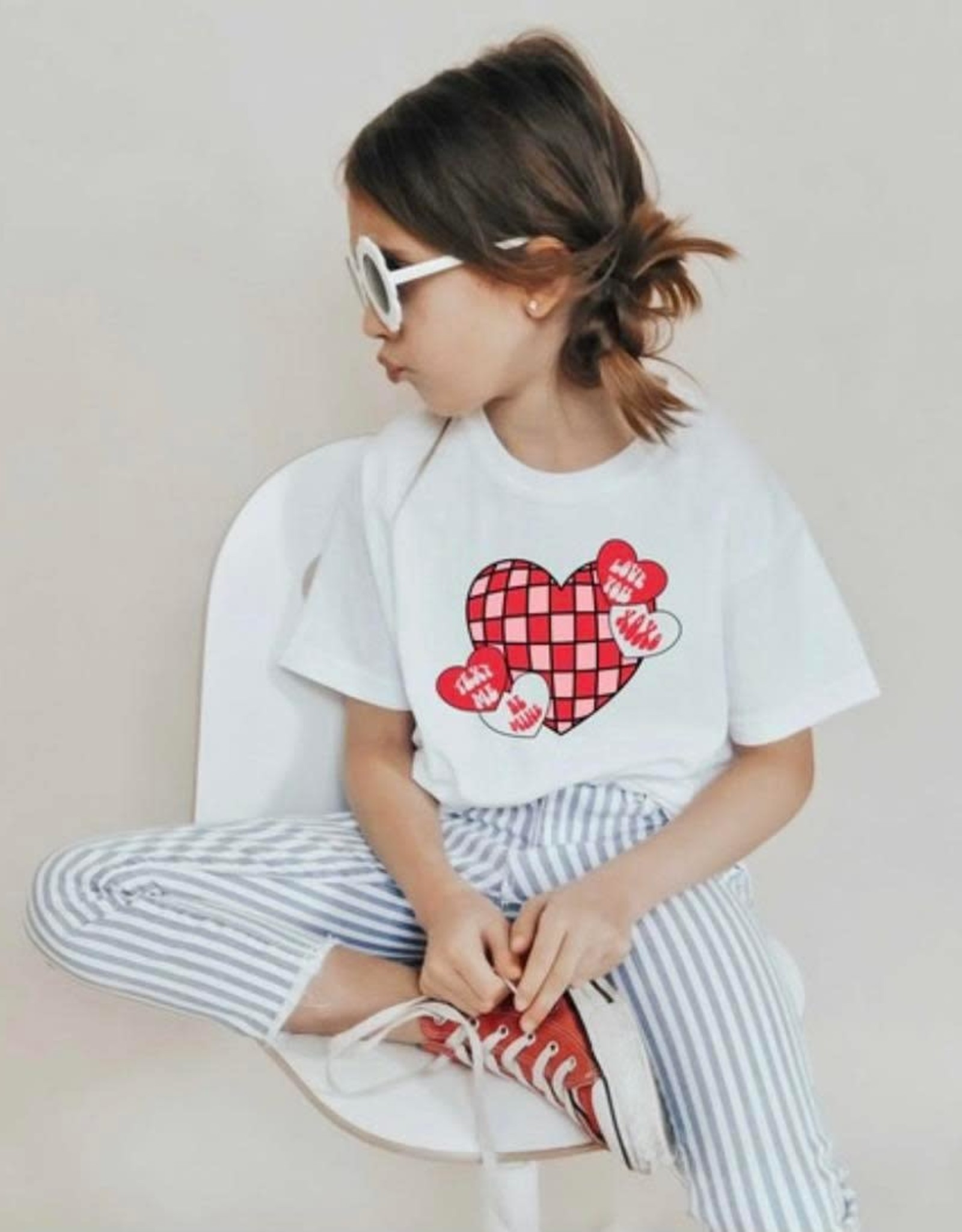 Retro Hearts Valentine Tee in White