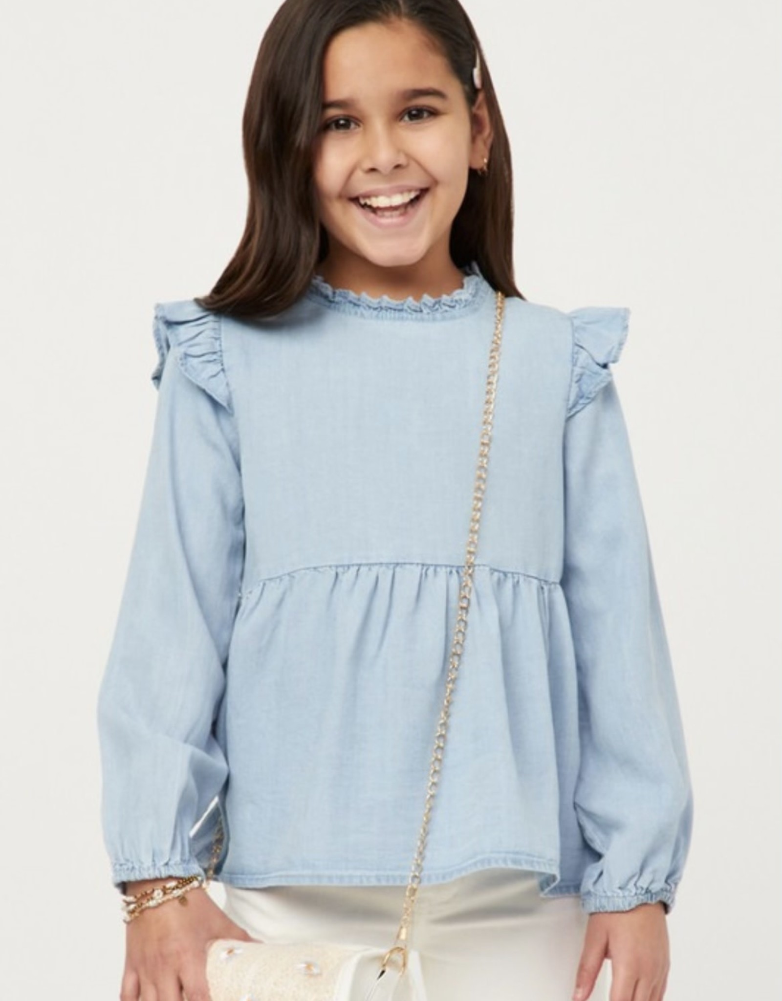 Hayden Sara Chambray Top in Light Denim