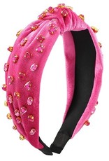 Jeweled Velvet Knot Headband in Pink