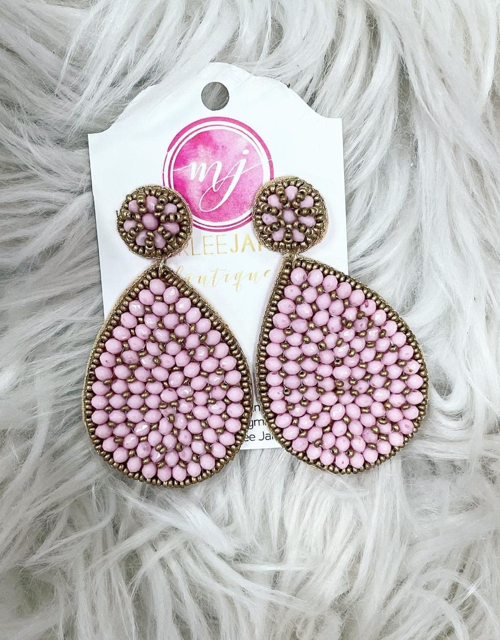 Beaded TearDrop Earring in Pink