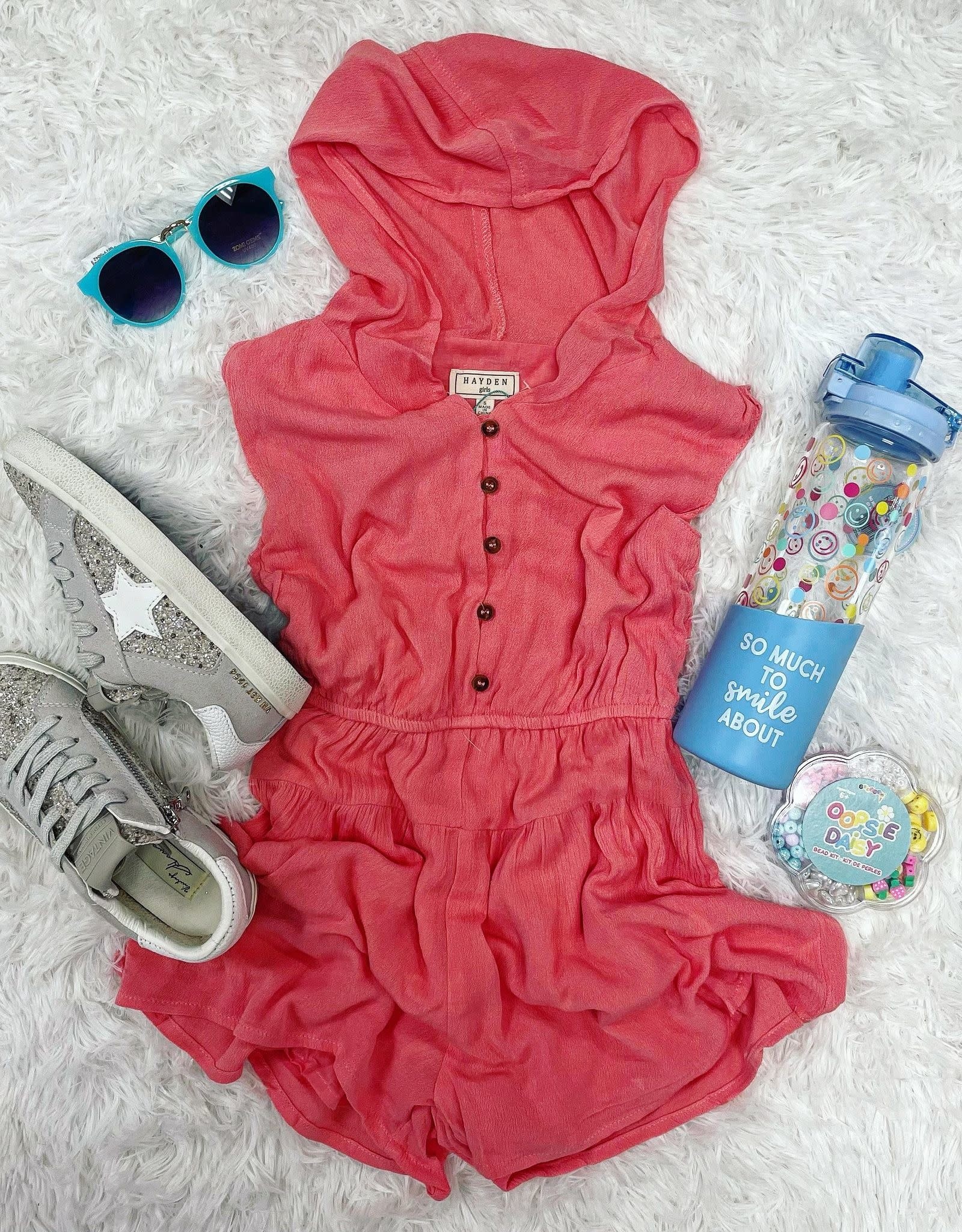 Hayden Paige Hooded Romper in Coral