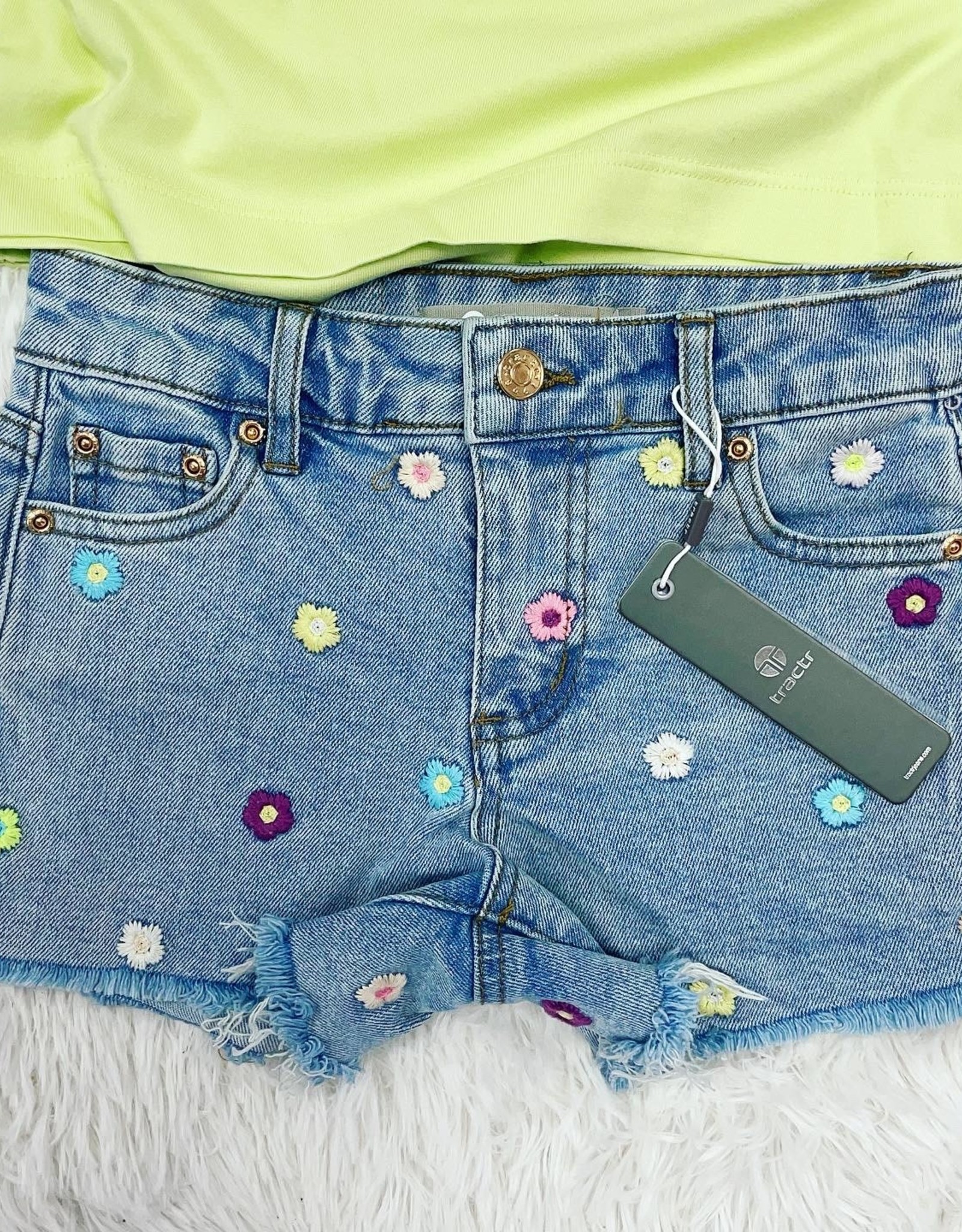 Tractr Floral Embroidered Frayed Hem Shorts