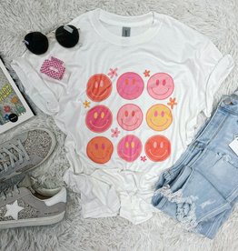 Multi Pink Smile Face Tee in White