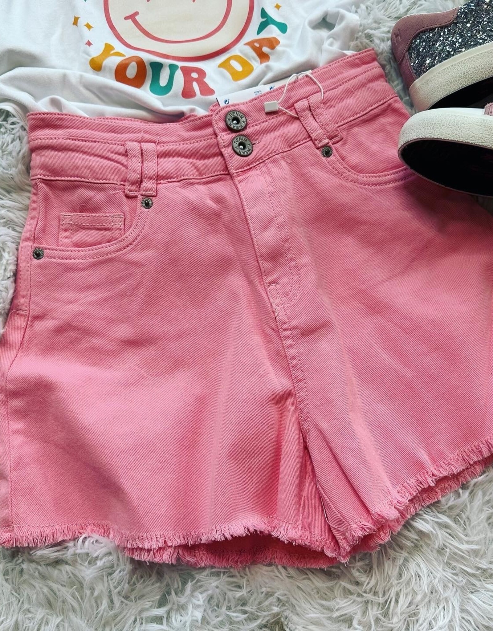 Mayoral Penny Denim Short in Bubblegum Pink