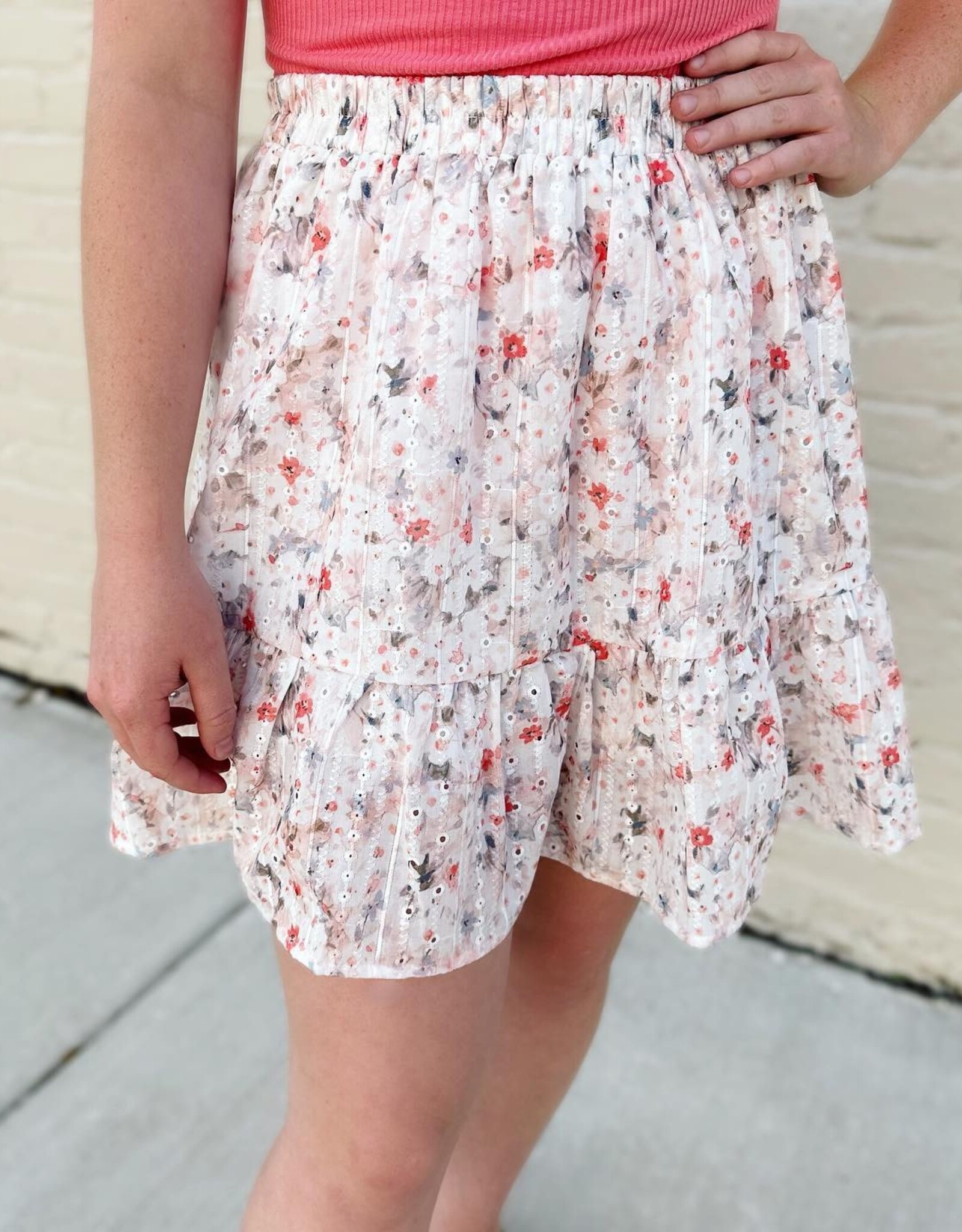 Hayden Melissa Eyelet Skirt in Pink Floral