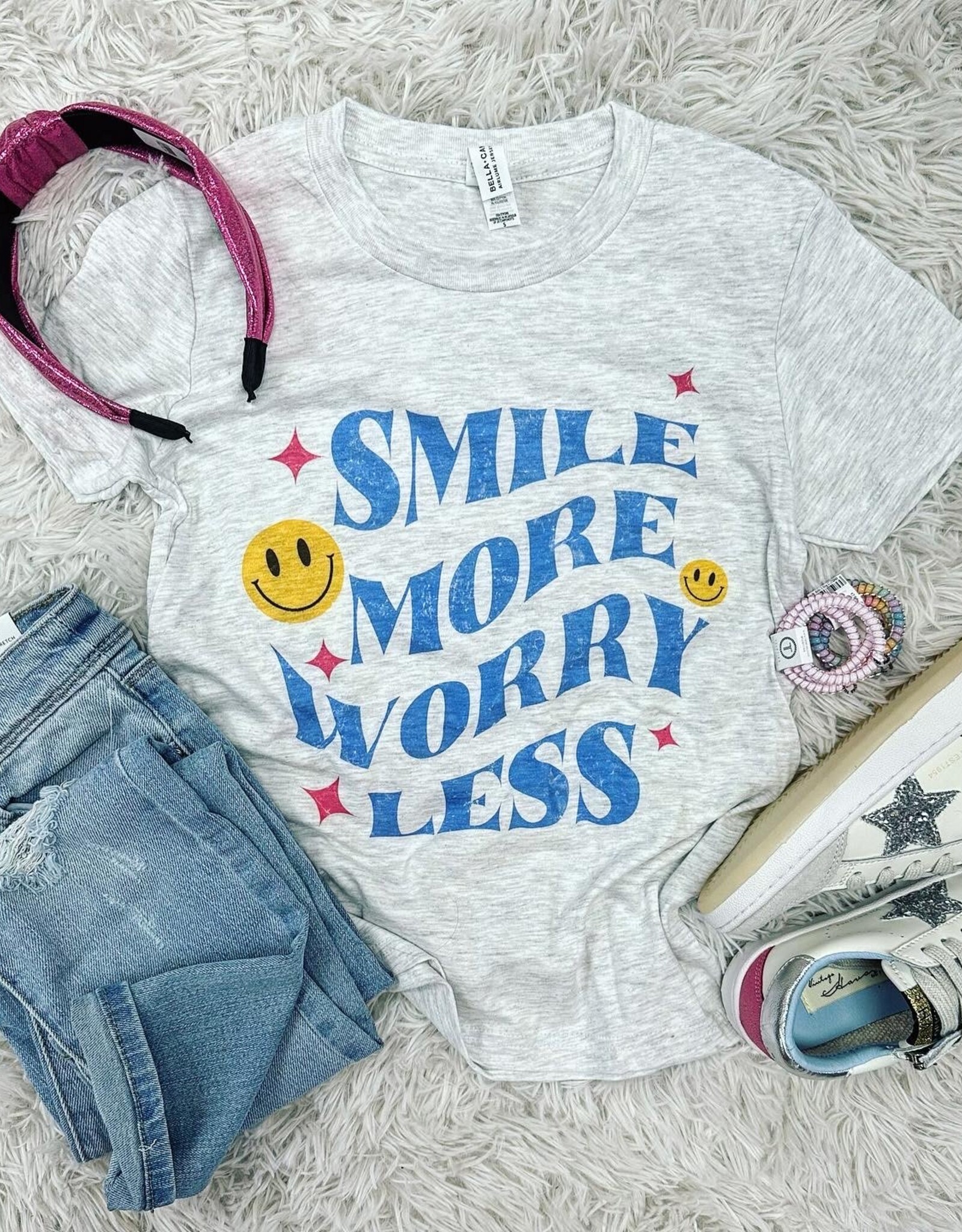 Smile More Worry Less Tee in Grey