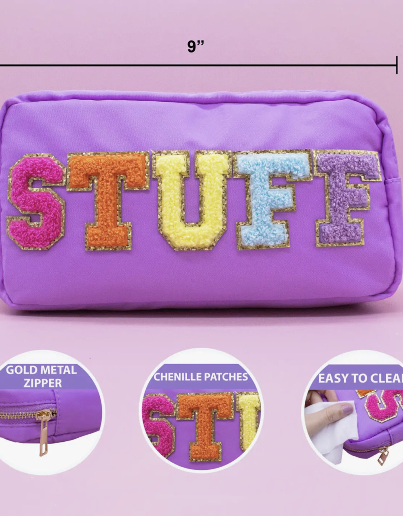 Varsity Collection Nylon Cosmetic Bag Purple Stuff Chenille