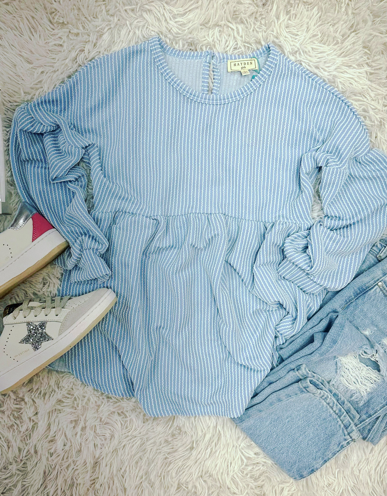 Hayden Jordan Corded Knit Top in Blue