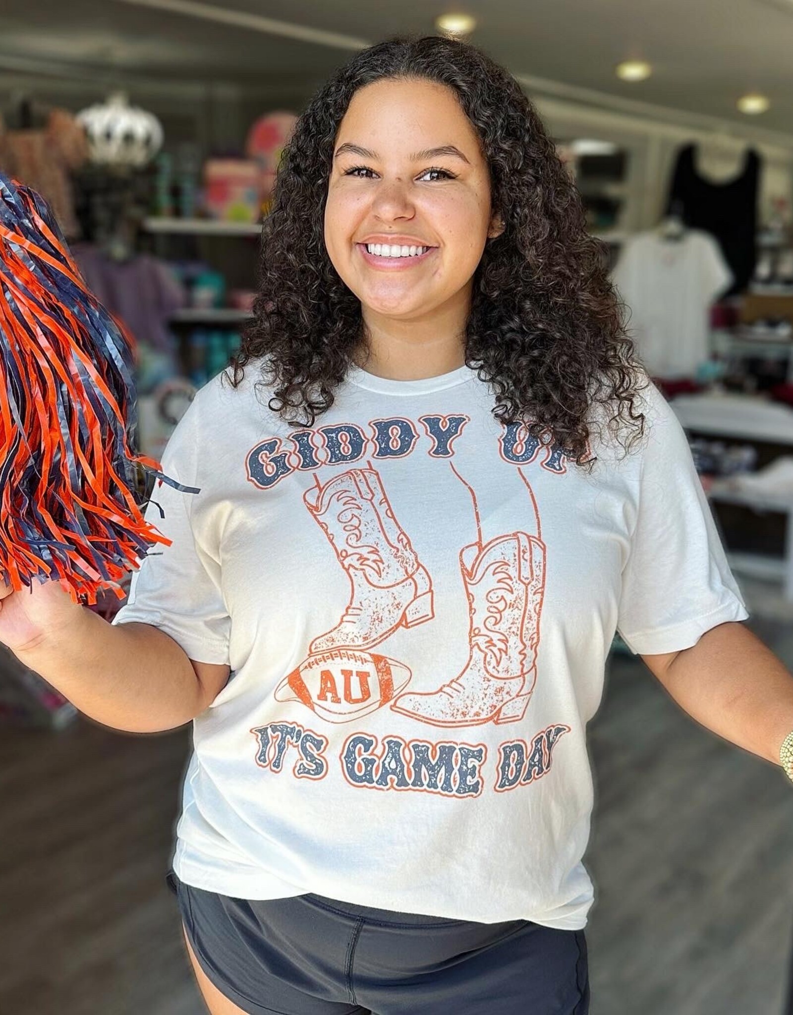 Giddy up Auburn Game Day Tee in Cream