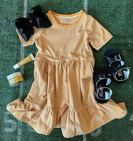 RuffleButts Tiny Honey Stripe Knit Short Sleeve Dress