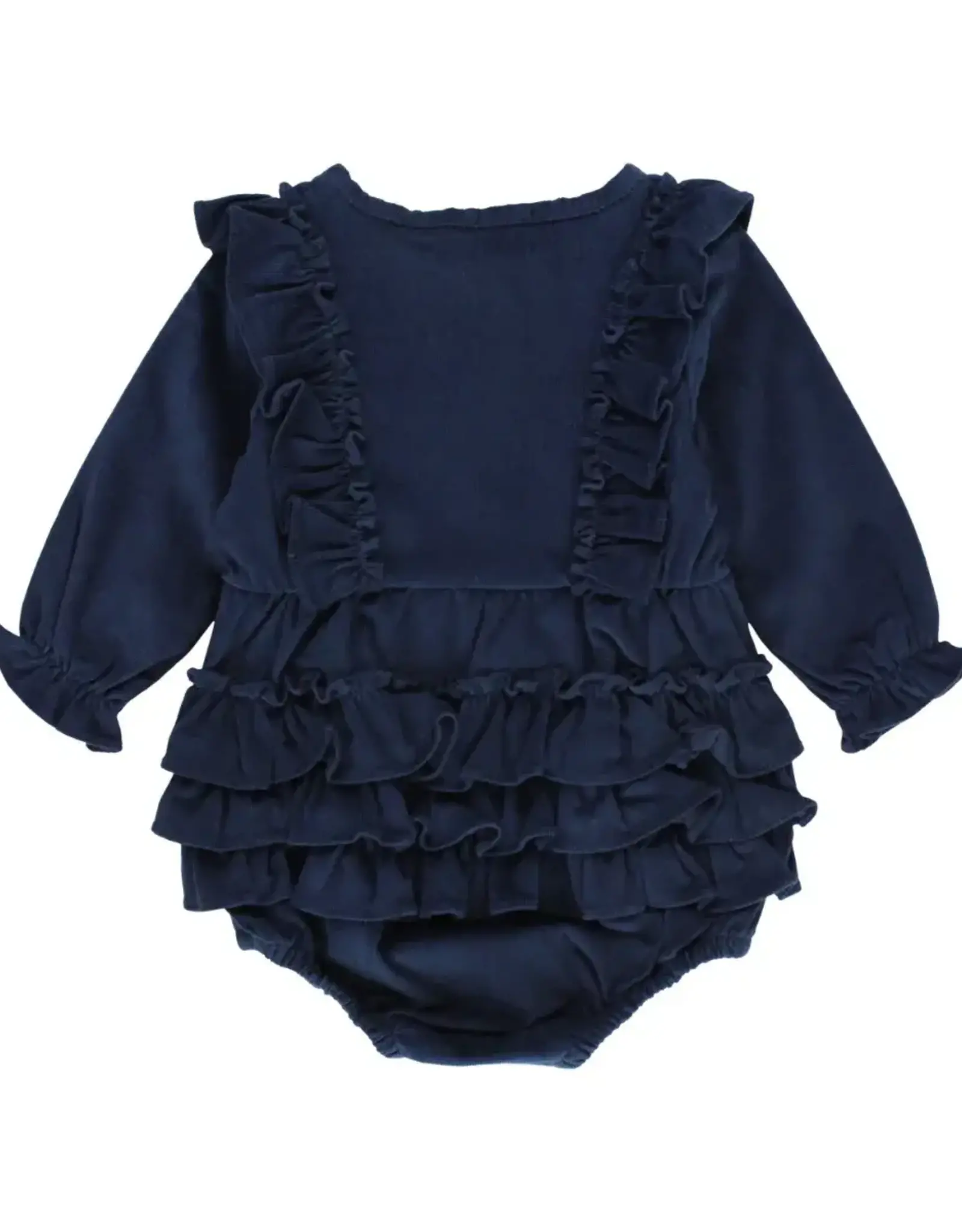 RuffleButts Navy Stretch Corduroy Bubble Romper