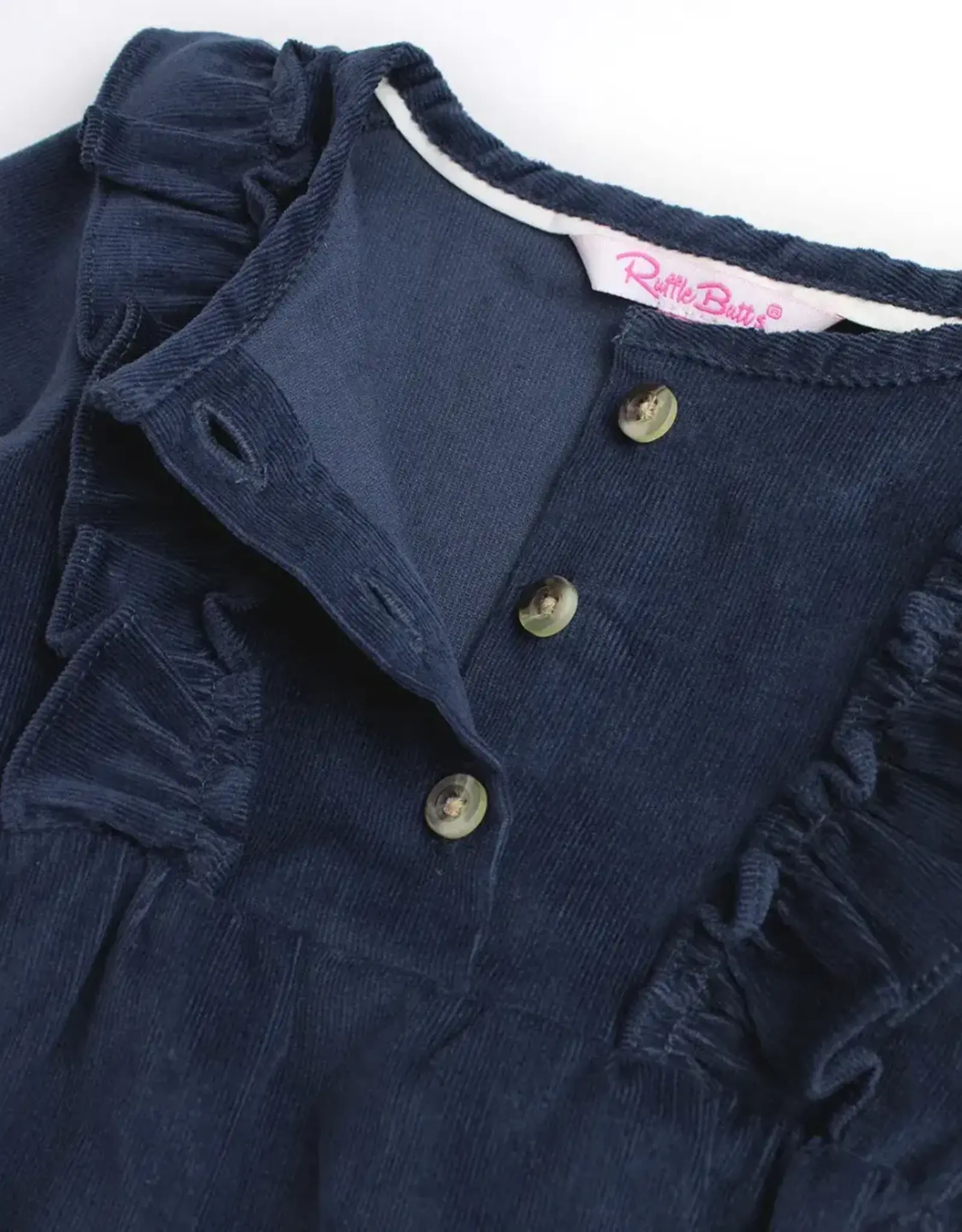 RuffleButts Navy Stretch Corduroy Bubble Romper