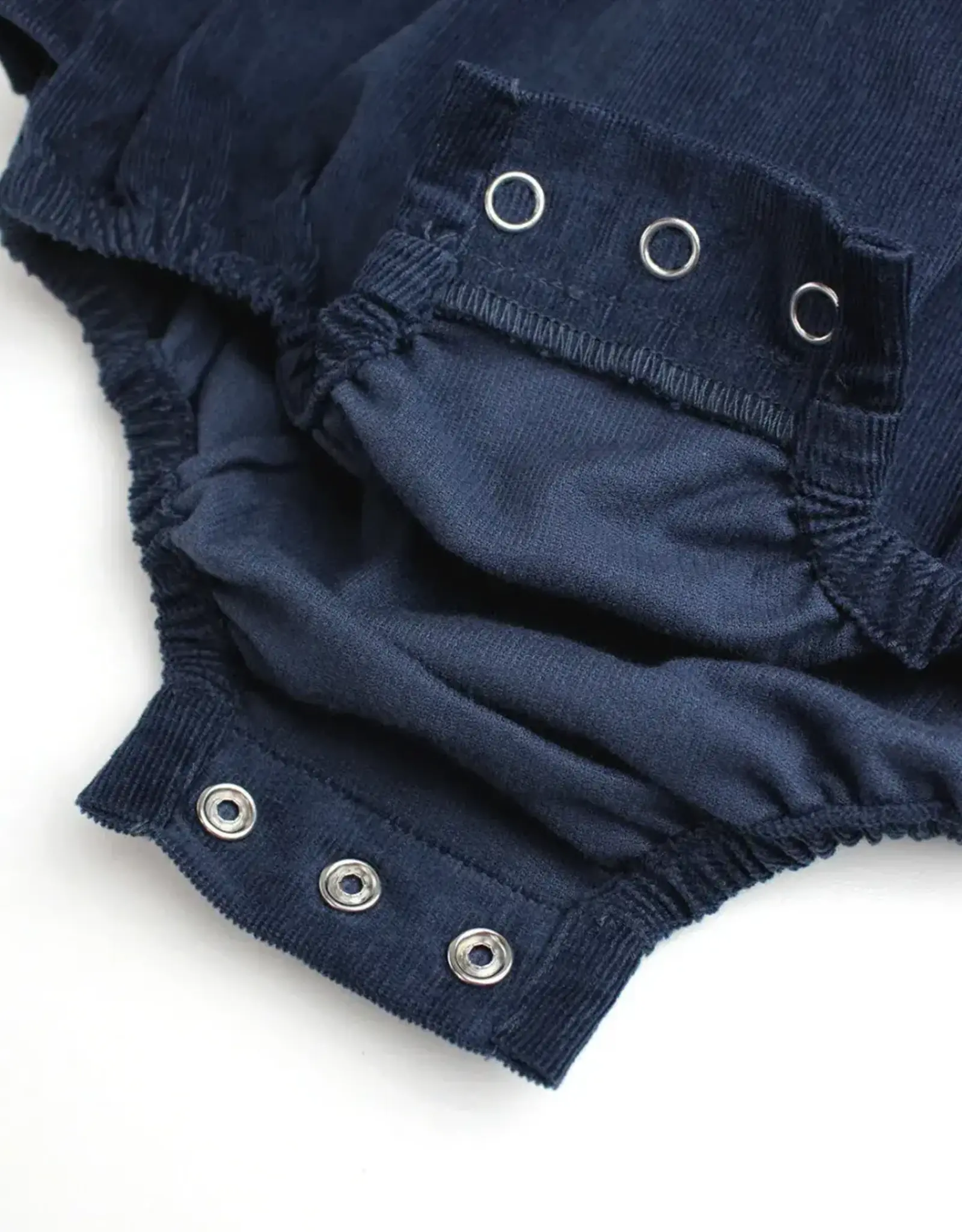 RuffleButts Navy Stretch Corduroy Bubble Romper