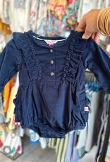 RuffleButts Navy Stretch Corduroy Bubble Romper