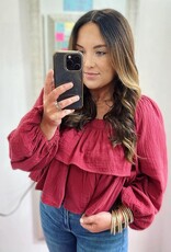 entro Hannah Gauze Top in Burgundy