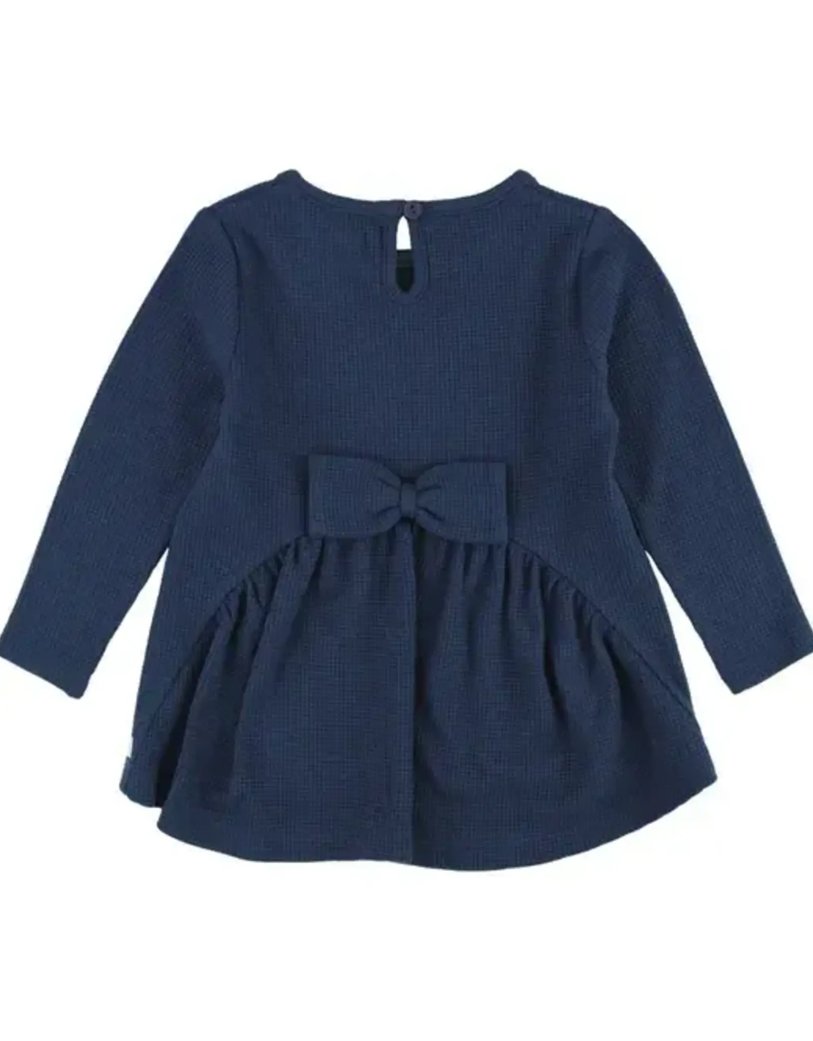 RuffleButts Dark Navy Waffle Knit Bow Back Top