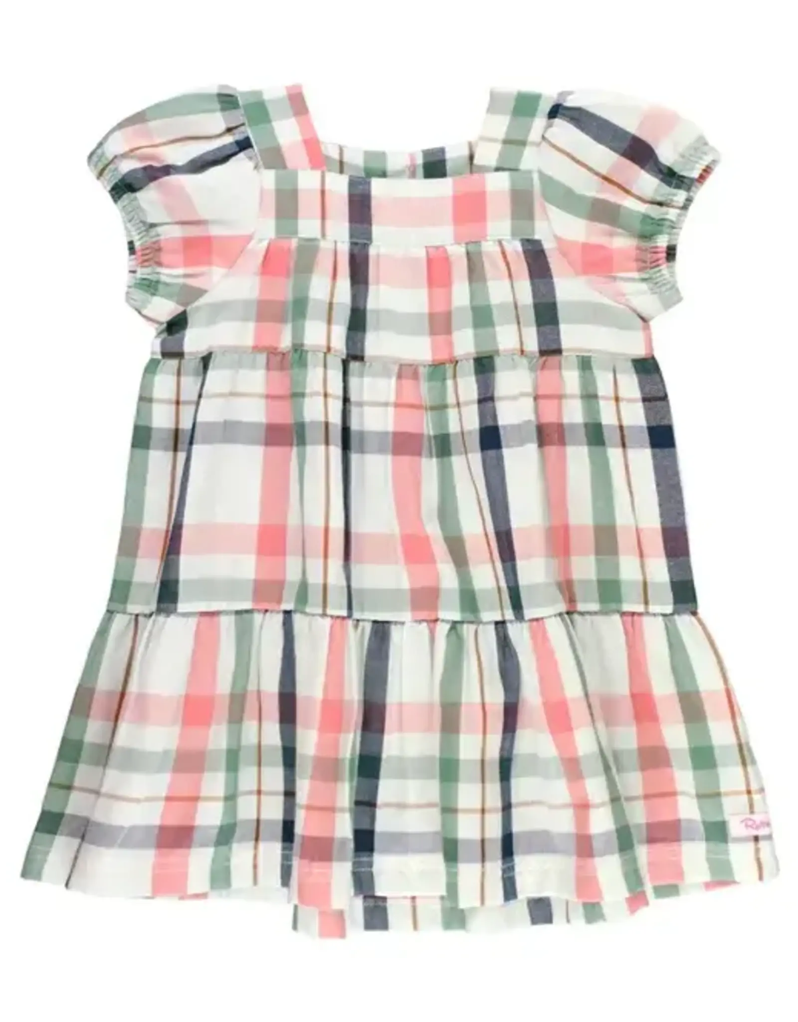 RuffleButts Kendall Plaid Puff Short Sleeve Dress