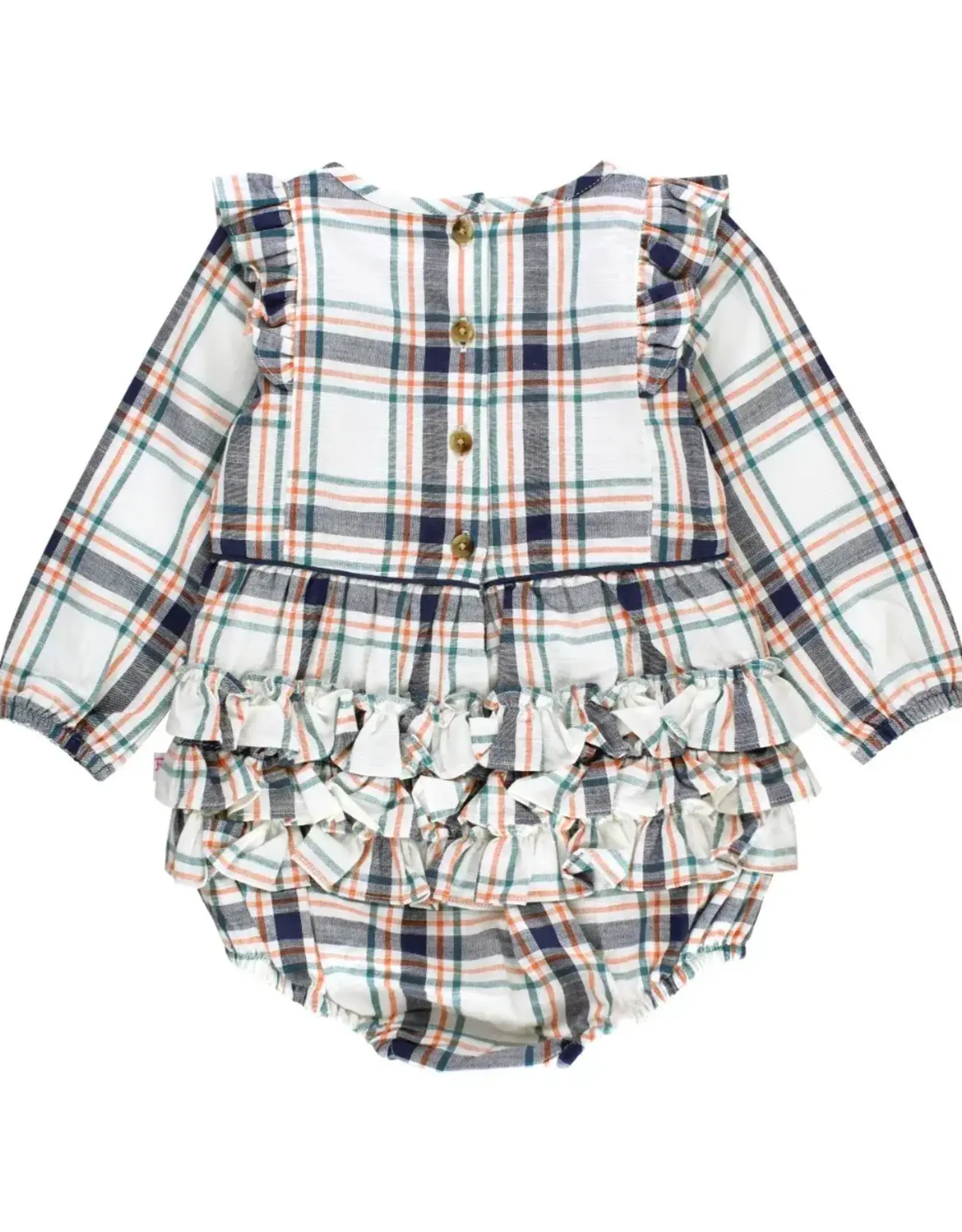 RuffleButts Fall Harvest Plaid Long Sleeve Bubble