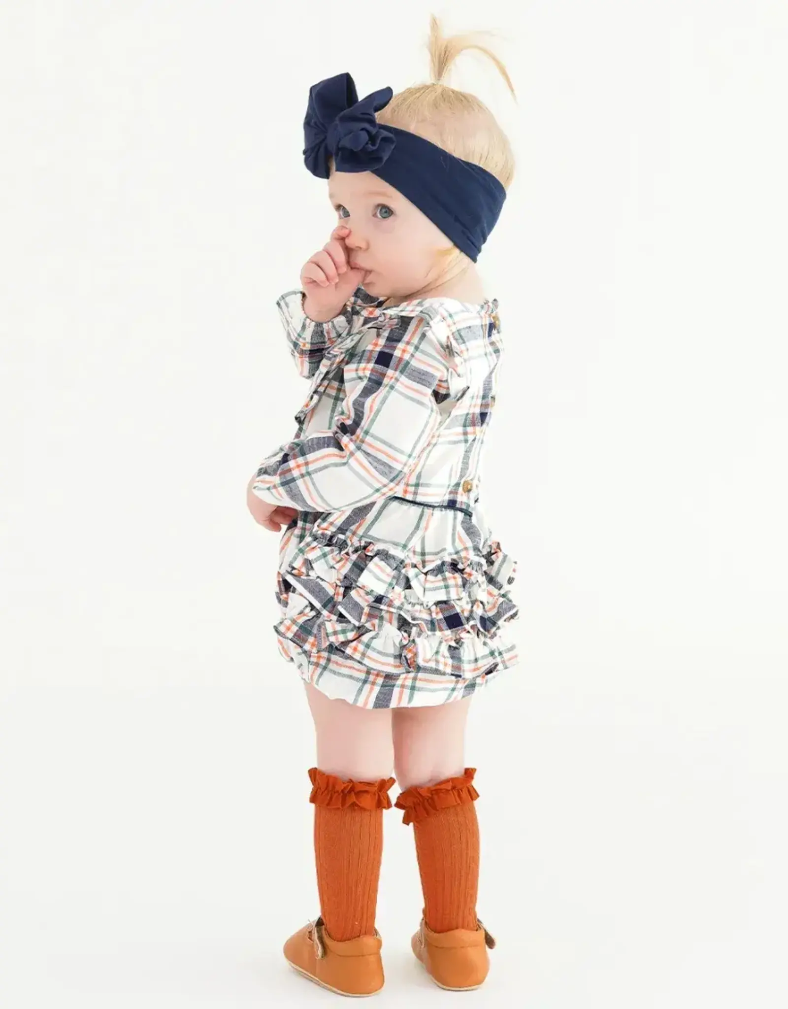 RuffleButts Fall Harvest Plaid Long Sleeve Bubble